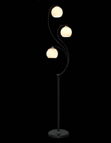 Торшер напольный на три лампы (светильник) Мелодия Света плафоны из стекла 220В Черный картинка 